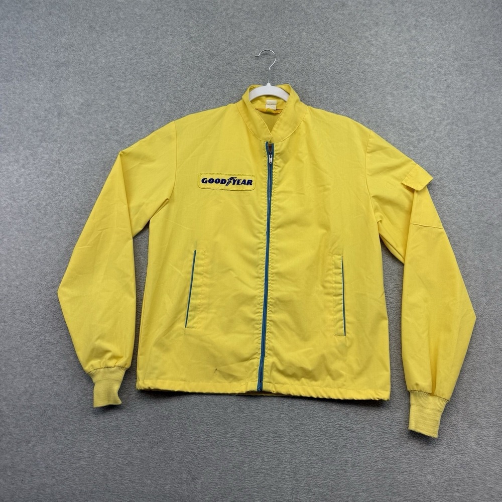 VINTAGE GOODYEAR RACING JACKET MENS‎ MEDIUM YELLOW 70'S Boxy Cropped Ricky Blue